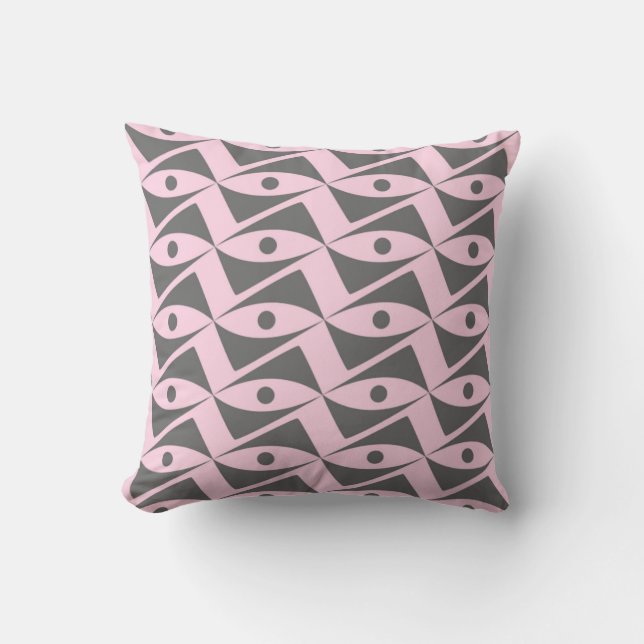 Mid-Century Delta Wings - grey and pink Cushion (Front)