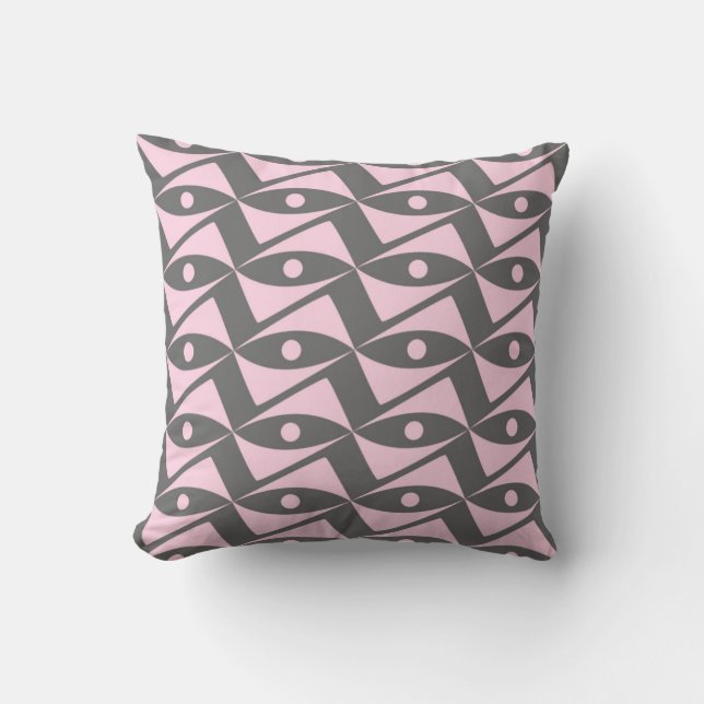 Mid-Century Delta Wings - pink and grey Cushion (Front)