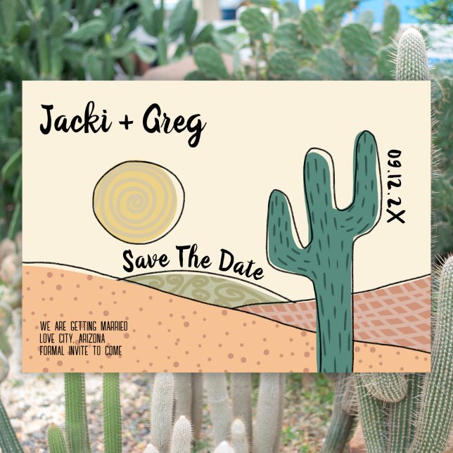 Mid Century Desert Cactus Save The Date Wedding  Invitation (Creator Uploaded)