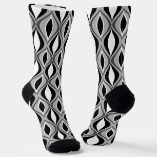 Mid-Century Diamond Pattern Black White and Grey Socks