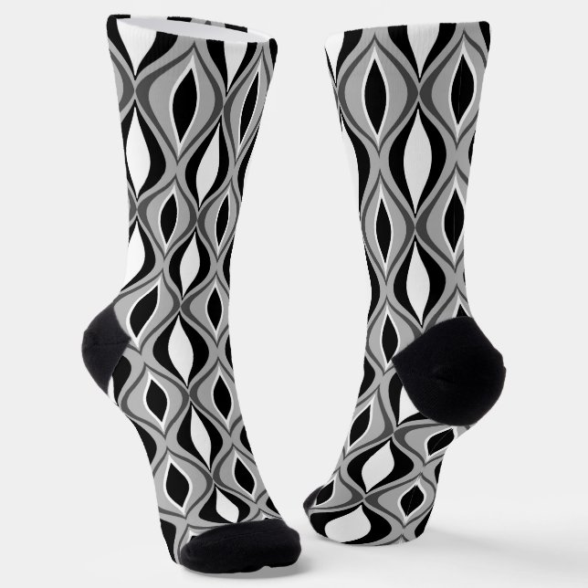 Mid-Century Diamond Pattern Black White and Grey Socks (Angled)