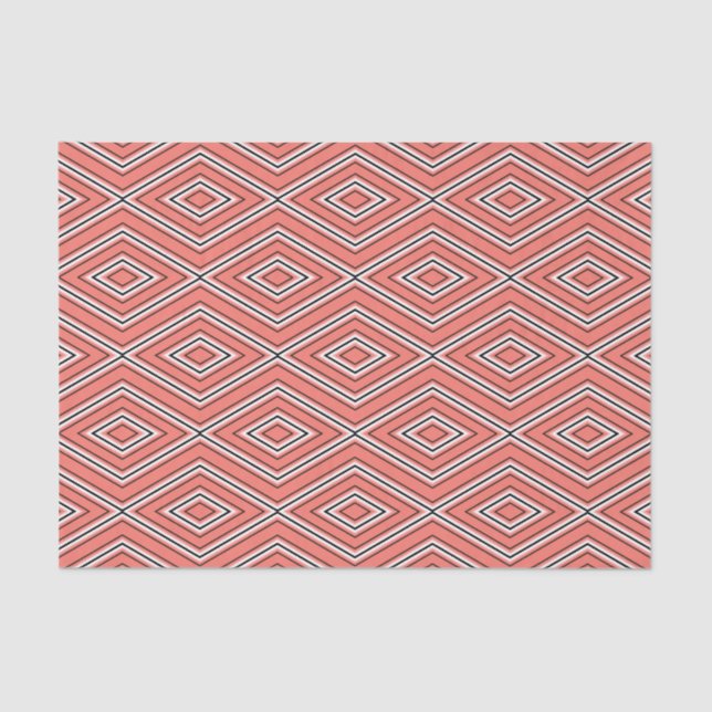 Mid Century Diamond Pattern Coral, Black and White Tissue Paper (Front)