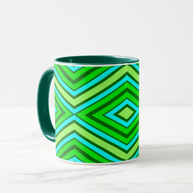 Mid Century Diamond Pattern Jade Green and Aqua   Mug (Front Left)