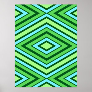 Mid Century Diamond Pattern Jade Green and Aqua   Poster