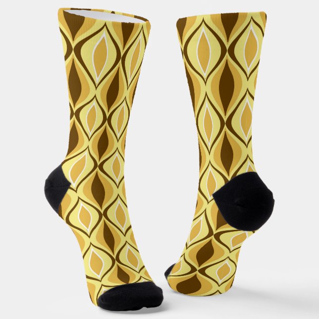 Mid-Century Diamond Pattern Mustard Gold and Brown Socks (Angled)