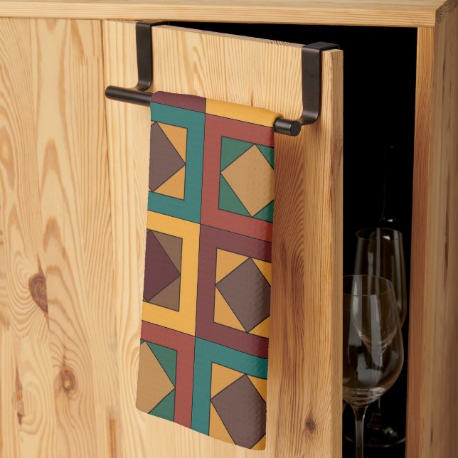 Mid Century Diamond Square Geometric Pattern Tea Towel (Thirds Fold)