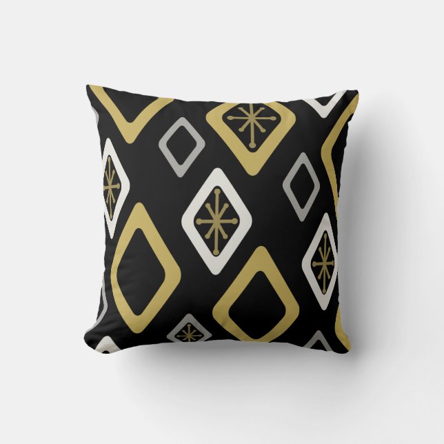 Mid Century Diamonds Black Gold Cushion (Front)