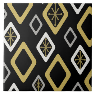 Mid Century Diamonds Black Gold Tile