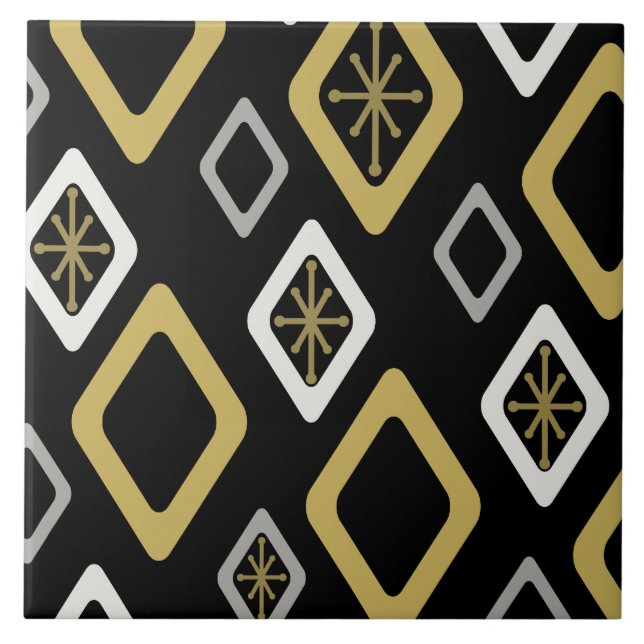 Mid Century Diamonds Black Gold Tile (Front)
