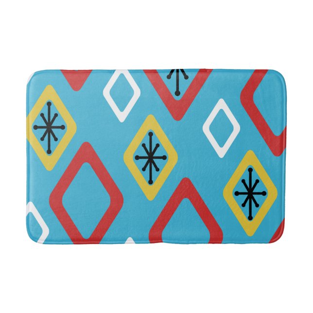 Mid Century Diamonds Blue Red Yellow Bath Mat (Front)