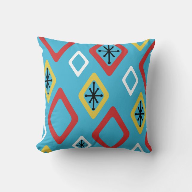 Mid Century Diamonds Blue Red Yellow Cushion (Front)