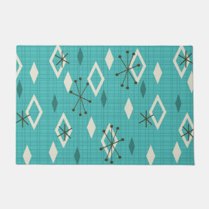 Mid Century Diamonds Starbursts Turquoise Doormat