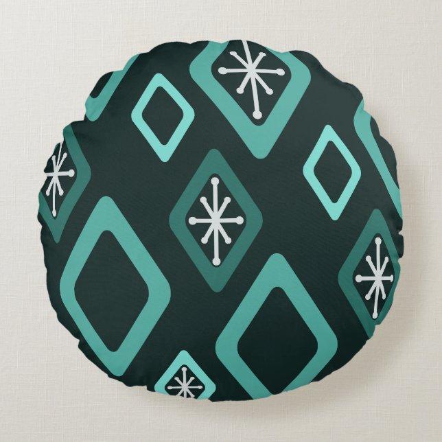 Mid Century Diamonds Teal Round Cushion (Front)