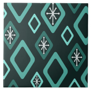 Mid Century Diamonds Teal Tile