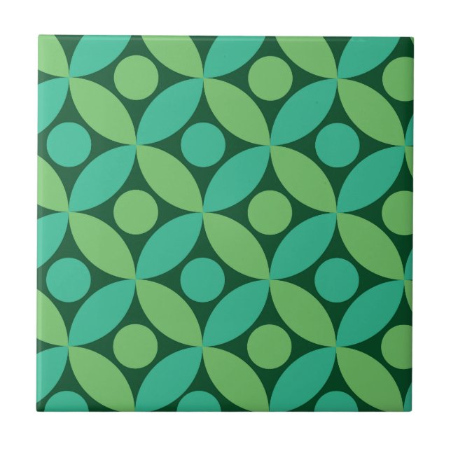 Mid Century Dots on Lime and Mint Green Circles  Tile (Front)