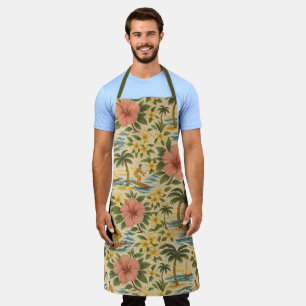 Mid Century Faded Hawaiian Shirt Print Apron
