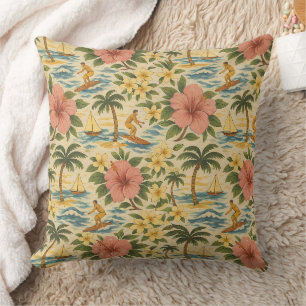 Mid Century Faded Hawaiian Shirt Print  Cushion