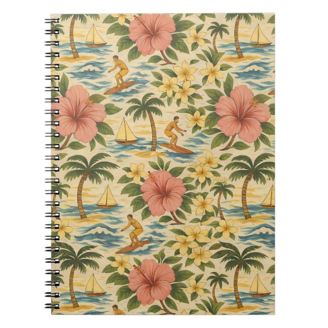 Mid Century Faded Hawaiian Shirt Print  Notebook (Front)