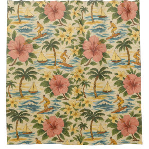 Mid Century Faded Hawaiian Shirt Print Shower Curtain