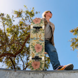 Mid Century Faded Hawaiian Shirt Print Skateboard
