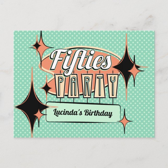 Mid-Century Fifties Party Invitation Postcard (Front)