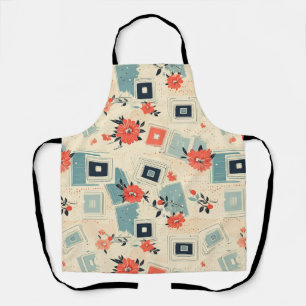 Mid Century Film Slide Coral Blue Floral Apron