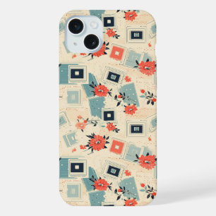 Mid Century Film Slide Coral Blue Floral iPhone 15 Plus Case