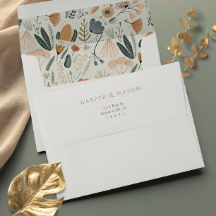 Mid-Century Floral Doodles Wedding Envelope