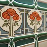 Mid-Century Flower Symmetry Arts Crafts Movement Tile<br><div class="desc">This exquisite mid-century modern ceramic tile is a loving homage to the time-honoured Arts and Crafts movement. Expertly crafted in our Barcelona workshop, it features abstract symmetrical shapes and imitates the captivating allure of mid-century modern faux relief tiles. The symmetrical designs echo a harmonious balance, the ideal expression of abstract...</div>