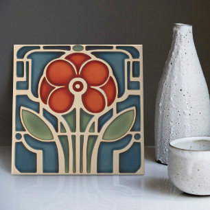 Mid-Century Flower Symmetry Arts Crafts Movement Tile