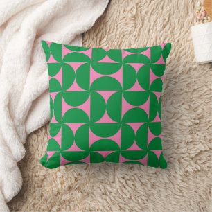 Mid Century Forest Green & Pink Geometric Abstract Cushion