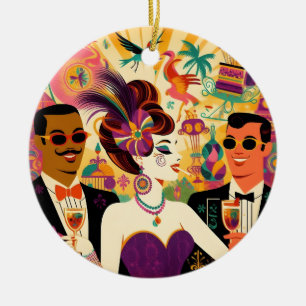Mid Century Futuristic Mardi Gras Cocktail Party Ceramic Tree Decoration