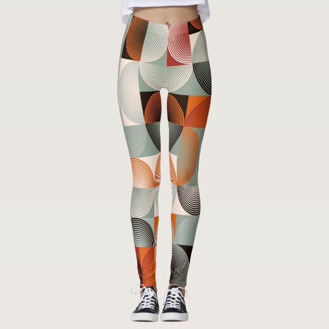 Mid-century geometric, abstract colourful pattern. leggings (Front)