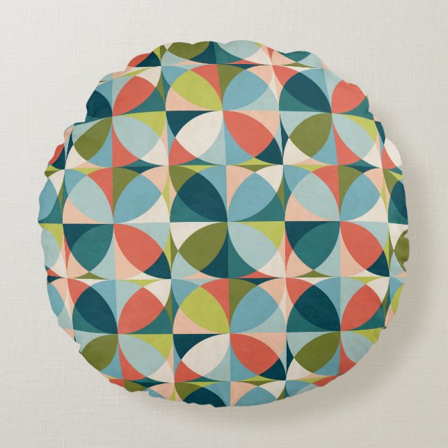 Mid-Century Geometric, Abstract Seamless Design. Round Cushion (Front)