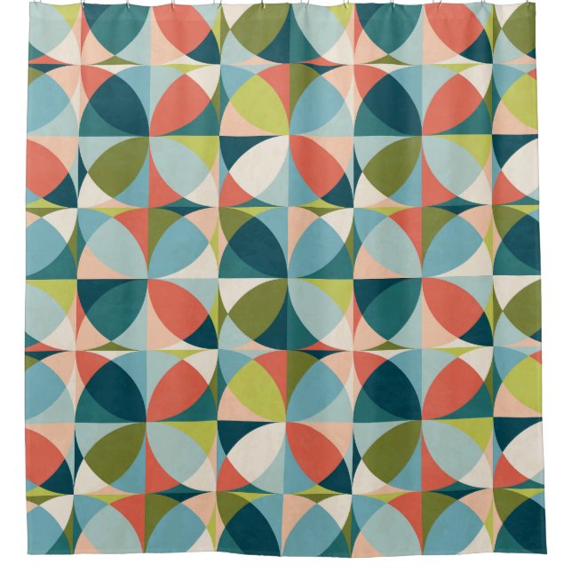 Mid-Century Geometric, Abstract Seamless Design. Shower Curtain (Front)