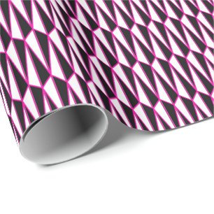 Mid-Century geometric, black, white, hot pink Wrapping Paper