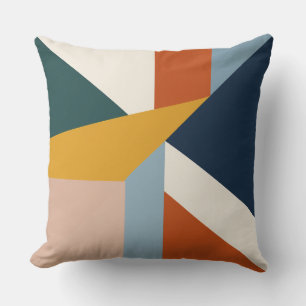 Mid Century Geometric Burst Teal Orange Navy Cushion