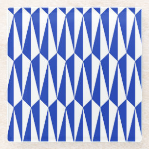 Mid-Century geometric, cobalt blue and white Glass Coaster
