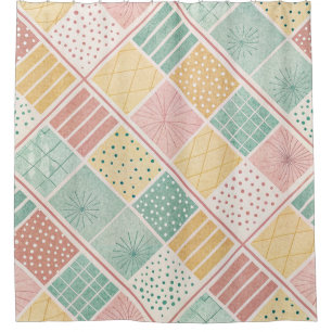 Mid-Century Geometric Design with Dots and Lines 2 Shower Curtain