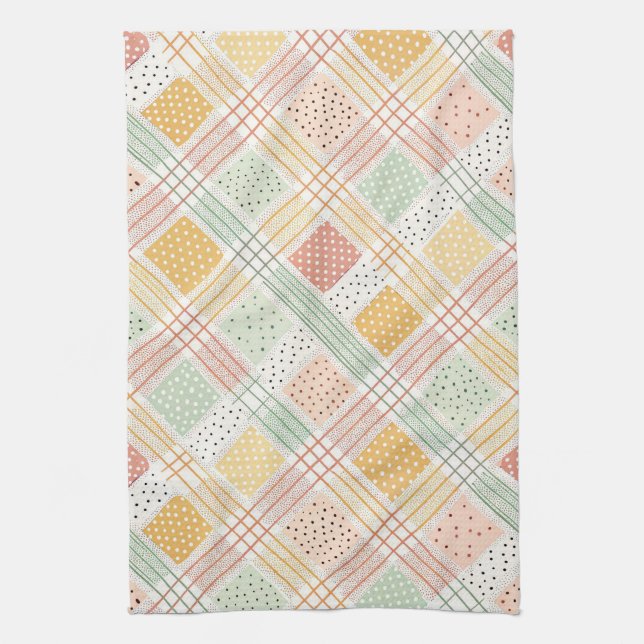 Mid-Century Geometric Design with Dots and Lines Tea Towel (Vertical)