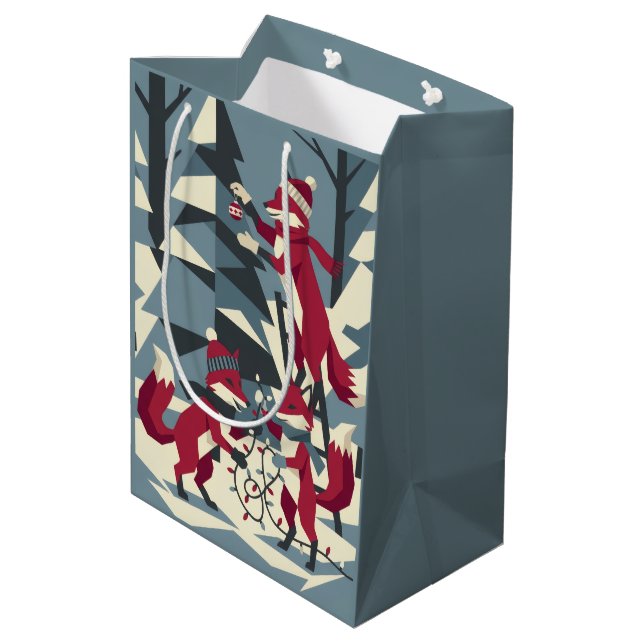 Mid Century Geometric | Fox Family Winter II Medium Gift Bag (Back Angled)