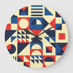 Mid-Century Geometric: Funky Retro Pattern. Large Clock