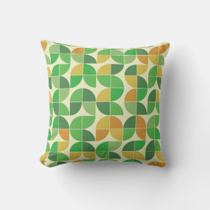 Mid Century Geometric Green Orange Pattern Yellow Cushion