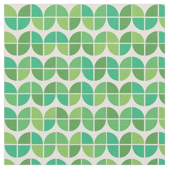 Mid Century Geometric Green Shapes Pattern  Fabric (Close Up)