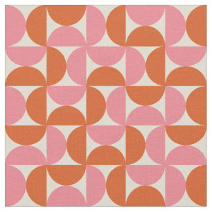Mid Century Geometric Half Circles Pink Orange  Fabric