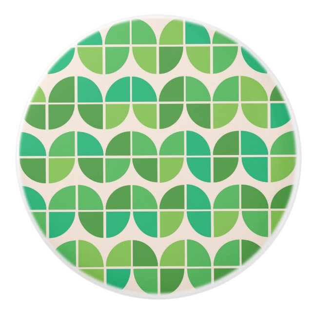  Mid Century Geometric Lime Mint Green Pattern Ceramic Knob (Front)
