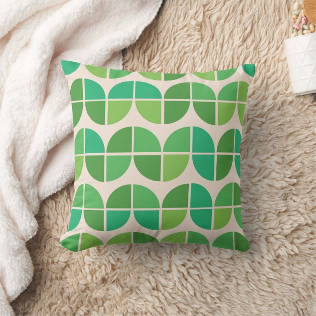 Mid Century Geometric Lime Mint Green Pattern Cushion (Blanket)