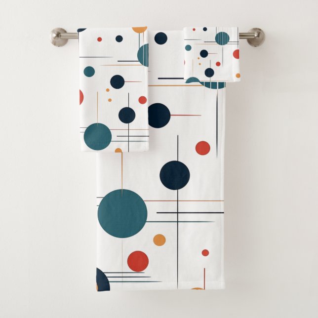Mid Century Geometric Pattern Bath Towel Set (Insitu)