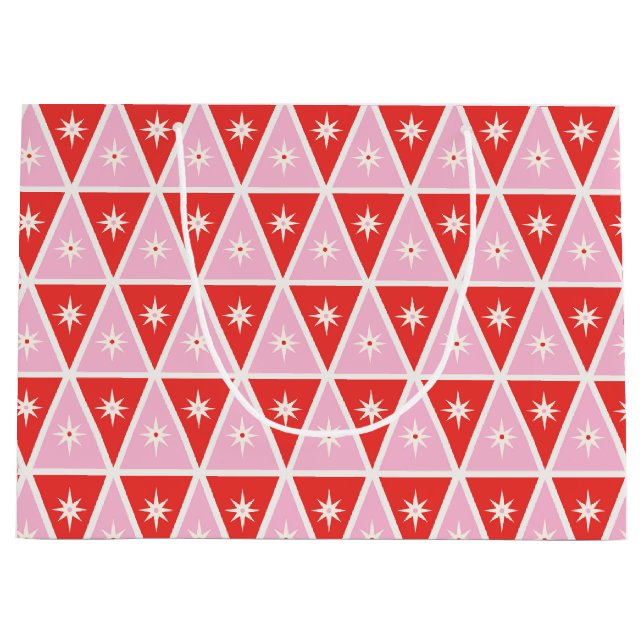 Mid-Century Geometric Pink and Red Large Gift Bag (Front)