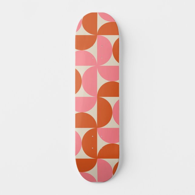 Mid century  Geometric Pink Orange Half Circles  Skateboard (Front)